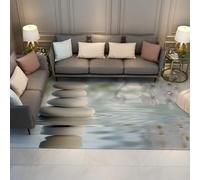 Tapis Lavable pour Les Rugs Salon - Pierres empilées Tapis à ondulation d’Eau Design Japonais Minimaliste de Spa Rugs intérieurs à Poils Bas pour la Salle à Manger 120x170cm