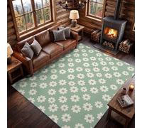 Tapis Lavable pour MotifPetiteFleurPétalesArrondisRépétition 60 × 120 cm | Poils courts et dos antidérapant, idéal pour chambre, Élégance française cuisine et bureau,facile à entretenir Salon Vert