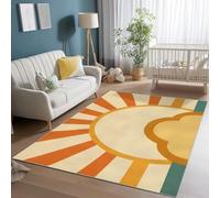 Tapis Lavable pour Salon 120 x 180 cm, Velours Court Doux Antidérapant Simple Vintage Mignon Soleil Nuages Tapis Imprimé Convient pour la Cuisine la Salle à Manger et la Chambre à Coucher Jaune