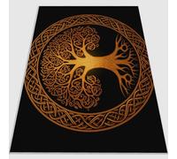 Tapis Lavable pour Salon 80 x 150 cm, Velours Court Doux Antidérapant Rétro Élégant Mystique Arbre De Vie Tapis Imprimé Convient pour la Cuisine la Salle à Manger et la Chambre à Coucher Brun Café