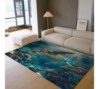 Tapis Lavable pour Salon 80x150cm Rugs Doux thème Nautique côtier Fin pour Chambre Chambre de bébé Tortue Marine océanique avec Tapis d’intérieur en récif corallien