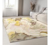 Tapis lavable pour salon et chambre à coucher - Tapis antidérapant à poils courts - Ne perd pas ses poils - Motif marbre aquarelle abstrait - Résistant aux taches - En fausse laine pour salle à manger