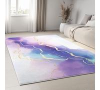 Tapis lavable pour salon et chambre à coucher - Tapis antidérapant à poils courts - Ne perd pas ses poils - Motif marbre aquarelle abstrait - Résistant aux taches - En fausse laine pour salle à manger
