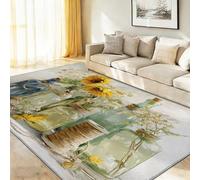 Tapis Lavable pour Salon ou Chambre, Blanc Champ de tournesols cottagecore Tapis pour Chambre, Bureau Entrée Salon ou Salle à Manger 80 x 150 cm