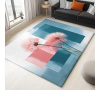 Tapis Lavable Rectangulaire 140 x 200 cm, Moderne Abstrait Pissenlit Rose Tapis Antidérapant et résistant, Bleu Foncé Paillasson à Poils Courts Doux pour Salon, Chambre, Bureau