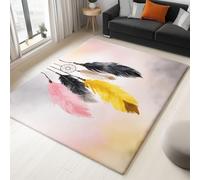 Tapis Lavable Rectangulaire 80 x 150 cm, Bohème Élégant Plumes Tapis Antidérapant et résistant, Rose Paillasson à Poils Courts Doux pour Salon, Chambre, Bureau