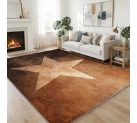 Tapis Lavable Salon 120 x 170 cm - Tapis de Cuisine Antidérapant Marron Foncé à Poils Ras Doux, Motif Campagne Western Géométrique Étoile pour Salle De Cinéma Bureau Hall D'Entrée Décoration
