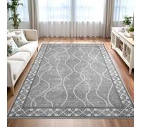 Tapis Lavable Salon Chambre Salle à Manger, Antidérapant Doux à Poils Ras pour Cuisine, Terrasse et Espace Intérieur Géométrie Abstraite Moderne Grise 80x160cm