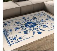 Tapis Lavable Ultra Doux Vintage Rustique Folk Art Floral Tapis Marine Tapis antidérapant à Poils Ras pour Salon Cuisine sous la Table 140x200cm