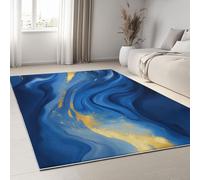 Tapis Lavables 100 x 160 cm pour Salon Tapis Antidérapants Art Numérique pour Chambre, Marbre Bleu Élégant Volutes Runner Doux à Poils Courts pour Bureau Salle de Bain Salle à Manger Salle de Jeux