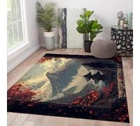 Tapis lavables 100x200cm Rugs Style Ukiyo-E pour Salon Bureau érable d’Automne Tapis antidérapants à Poil Basse samouraïs Japonais Mount Fuji Moquette intérieure