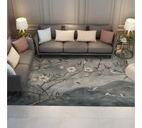Tapis lavables 120x180cm Rugs Oriental Magnolia Fleur d’Oiseau Tapis botaniques Gris Beige Moquette Florale à Poils Bas pour Salon Chambre Bureau Cuisine