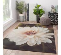 Tapis lavables 140x180cm Tapis pour Salon élégants en Fleurs Blanches Chic Rugs Moderne de Ferme pour Chambre et Salle à Manger Rugs intérieur à Poil Bas