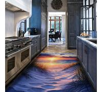 Tapis lavables 200x300cm Rugs Modernes antidérapants Sunset Beach Tapis Doux à Poils Bas pour Salon entrée Cuisine Dunes de Sable des Vagues de mer et Moquette à Motif d’Herbe