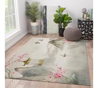Tapis lavables 80x120cm Rugs d’Espace pour Salon Tapis Doux pour Chambre Salle à Manger Petite Pole Basse Fleur Fleur Rose Vintage Motif Oiseau Rugs d’intérieur