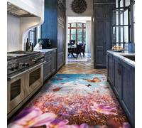 Tapis lavables à la Machine Rugs Chambre de bébé 180x210cm Tapis Rose Bleu Motif Floral Papillon au Poil Bas Rugs intérieurs pour Chambre Salle de Jeux Salle à Manger