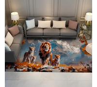 Tapis lavables Animaux Rugs d’Espace 140x200cm Tapis Lion Family Moquette Fine Douce antidérapante pour Chambre Salon Nursery Cuisine Faune Nature Paillasson