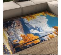 Tapis lavables Automne Japonais Ville et Paysage de Montagne Impression antidérapant Mince Tapis de Porte pour Salon Chambre Bureau Restaurant 60 x 90 cm