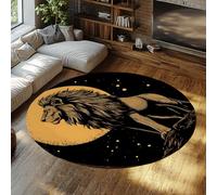 Tapis lavables Bureau Rond en Forme de Lion Vintage 100cm（Rond） Tapis circulaires rétro dorés Lune Night Sky Rugs antidérapants pour Salon et Chambre