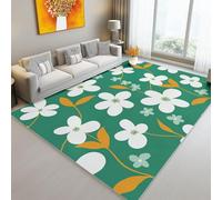 Tapis lavables et antidérapants, Simple Lignes Vintage Floral Thèmes imprimés, Vert Tapis en Peluche Court, Adapté Aux Chambres d'enfants Chambres à Coucher Bureaux 140 x 200 cm