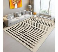 Tapis lavables et antidérapants, Simple Linéaire Carrés Thèmes imprimés, Marron Noir Tapis en Peluche Court, Adapté Aux Chambres d'enfants Chambres à Coucher Bureaux 60 x 90 cm