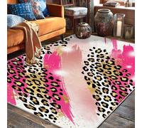 Tapis léopard, contemporain à rayures audacieuses de pêche, accents dorés N/a pêche avec envers antidérapant pour salon, chambre à coucher, cuisine, couloir, décoration 1,5 x 2,1 m