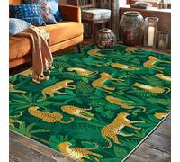 Tapis léopard, feuilles tropicales, feuillage vert d'été, tapis antidérapant résistant à la décoloration pour salon, chambre à coucher, salle de ortoir, 1,5 x 2,1 m