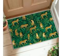Tapis léopard, feuilles tropicales, feuillage vert d'été, tapis de porte avec revers antidérapant pour entrée, salle de bain, cuisine, décoration de porte, 0,6 x 0,9 m
