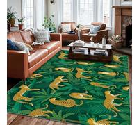 Tapis léopard, feuilles tropicales, feuillage vert, revers antidérapant, résistant à la décoloration, tapis esthétique pour salon, chambre à coucher, nouvelle maison, salle à manger, 1,8 x 2,7 m