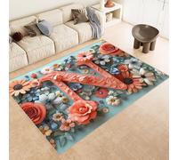 Tapis Lettre 60x120 cm Texture Douce Cachemire Anti Dérapant Tapis Art Lettre 3D Imprimé Motif Nettoyage Facile à l'Aspirateur ou en Machine Convient pour Salle de Bain Cuisine Entrée Carpet