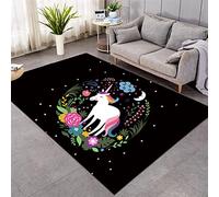 Tapis Licorne 3D Dessin Animé Cheval Arc-en-Ciel Flanelle Mousse à Mémoire Fille Salon Chambre Carpet Salle De Bain Anti-Dérapant Rug De Sol Enfants Bébé Doux Tapis De Jeu (50x80cm, Le Noir)