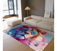 Tapis Lion 3D 60x90cm Tapis rectangulaire antidérapant Lavable pour décoration intérieure Tapis de Sol imprimé d’Animaux avec Lunettes Tapis de Sol pour Salon Nursery