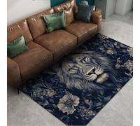 Tapis Lion Motif Faune Africaine et Fleurs Rurales, Tapis Lavable pour canapé, dortoir et Salle de conférence, décoration Ferme 140x200cm