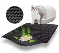 Tapis Litiere Chat 60x45 CM avec Velcro, Double Couche Tapis de Litière pour Chat Conception à Grands Trous, Imperméable Tapis Litière pour Chat, Non Toxique pour Bac à Litière Chat et Toilette Chat