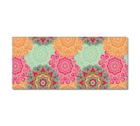 Tapis Long de Cuisine Mandalas Floraux, Orange Rose Turquoise 40x60 cm | Surface douce en polyester à poils courts avec mousse et envers à picots antidérapants; lavage manuel recommandé