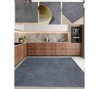 Tapis Long en Vinyle - Couleur Unie Grise - Effet Ciment - Décoration Industrielle Moderne - Nettoyage Facile - Carré, 100 x 100 cm/Gris