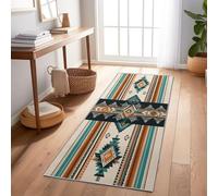 Tapis Long Et Étroit Motifs Géométriques Et Tribaux du Sud-Ouest 80X240 Cm Bleu, Lavable Et Antidérapant - Tapis De Passage pour Couloir, Cuisine Ou Chambre, Résistant, Facile À Nettoyer, Moderne