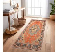 Tapis Long Et Étroit Style du Sud-Ouest Motifs Floraux Rétro 80X200 Cm Couleur Orange, Lavable Et Antidérapant - Tapis De Passage pour Couloir, Cuisine Ou Chambre, Résistant, Facile À Nettoyer