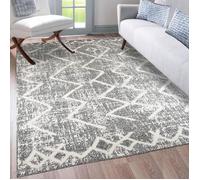 Tapis longs poils shaggy 120x170 rectangle tissé gris et blanc motif berbère