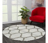 Tapis longs poils shaggy Ø200cm rond tissé crème motif scandinave SG MADRID