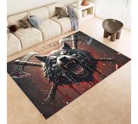 Tapis Loup Enfant 50x80 cm Imitation Cachemire Tapis Totem Viking 3D Imprimé Motif Fond Silencieux Lavable Nettoyage Sec ou Humide pour Couloir Spacieux Descente de Lit Moquette Chambre Rug