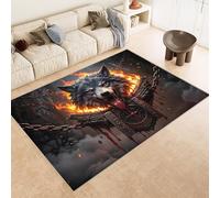 Tapis Loup Enfant 60x90 cm Imitation Cachemire Tapis Totem Viking 3D Imprimé Motif Fond Silencieux Lavable Nettoyage Sec ou Humide pour Couloir Spacieux Descente de Lit Moquette Chambre Rug