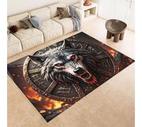 Tapis Loup Enfant 60x90 cm Imitation Cachemire Tapis Totem Viking 3D Imprimé Motif Fond Silencieux Lavable Nettoyage Sec ou Humide pour Couloir Spacieux Descente de Lit Moquette Chambre Rug