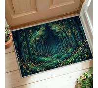 Tapis lucioles - Nature - Arbres fantastiques - Vert été - Tapis rectangulaire à poils courts - Ne perd pas ses poils - Salle de bain, entrée, chevet, buanderie - 0,6 x 0,9 m