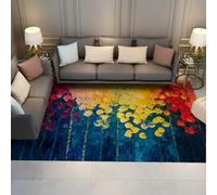 Tapis Lumineux Modernes Peinture à l’Huile Abstraite Coup Pinceau Arbre Accent Tapis antidérapant Pliable à Poils Ras pour Salle à Manger Studio 140x200cm