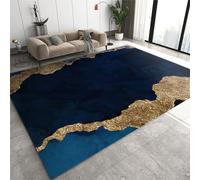 Tapis luxueux en marbre bleu saphir, motif encre marine, doré, facile à nettoyer, résistant aux taches, lavable en machine, respirant, pour entrée, salon, enfants, 70 x 180 cm