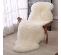 Tapis luxueux en peau de mouton véritable douce et moelleuse pour décoration de maison et d'entreprise - Pour canapé, chaise, banc, chambre à coucher, sol - 70 x 150 cm - Blanc