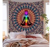 Tapis mandala bohème, tapis hippie, paon psychédélique, tapis boho, tapisserie pour chambre (150 cm x 130 cm,couleur 2)