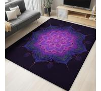 Tapis Mandala géométrique mysticisme pour Salon, Tapis antidérapant et Doux Lavable Antidérapant, à Poils Courts et ne perd Pas Ses Poils pour Chambre à Coucher, Cuisine, Bureau - Noir 80 x 120 cm