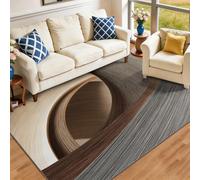 Tapis Marocain Lavable 80 x 150 cm, Tapis de Zone Moderne Antidérapant - Moderne Naturel Abstrait Rayures ondulées Imprimé Tapis à Faible Poil pour Intérieure Chambre Salle à Manger Bureau, Fauve